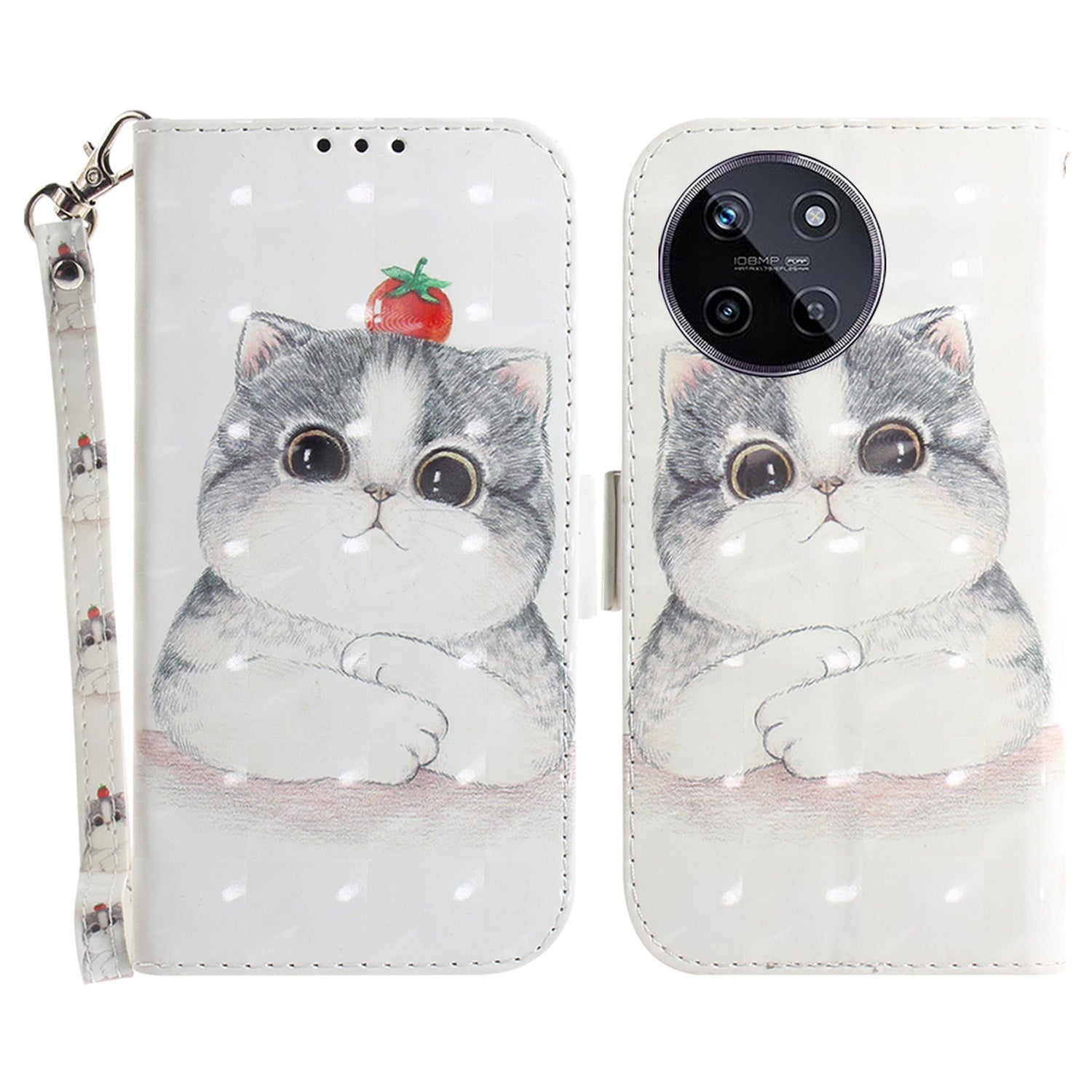 For Realme 11 4G (159.9x73.3x7.95mm) Case 3D Pattern Leather Phone Cover Wallet with Strap - Magnolia For Realme 11 4G (159.9x73.3x7.95mm) Case 3D Pattern Leather Phone Cover Wallet with Strap - Magnolia